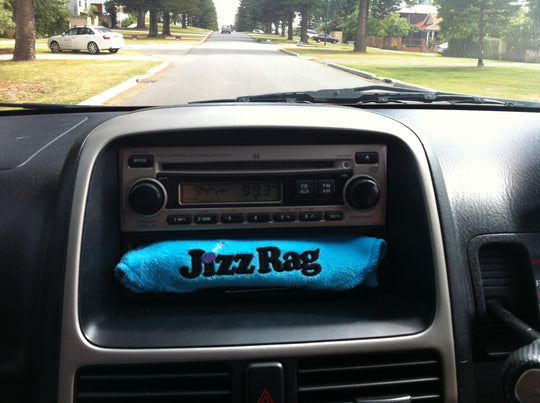 Whenever I'm on the road, my JizzRag always gets to ride shotgun.